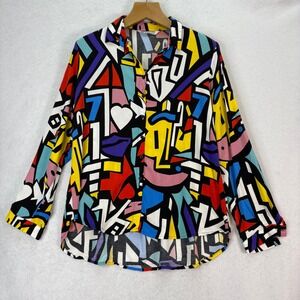 Big Dart Abstract 90"s Graphic Print Button Up Shirt Long Sleeve Womens 1X Funky